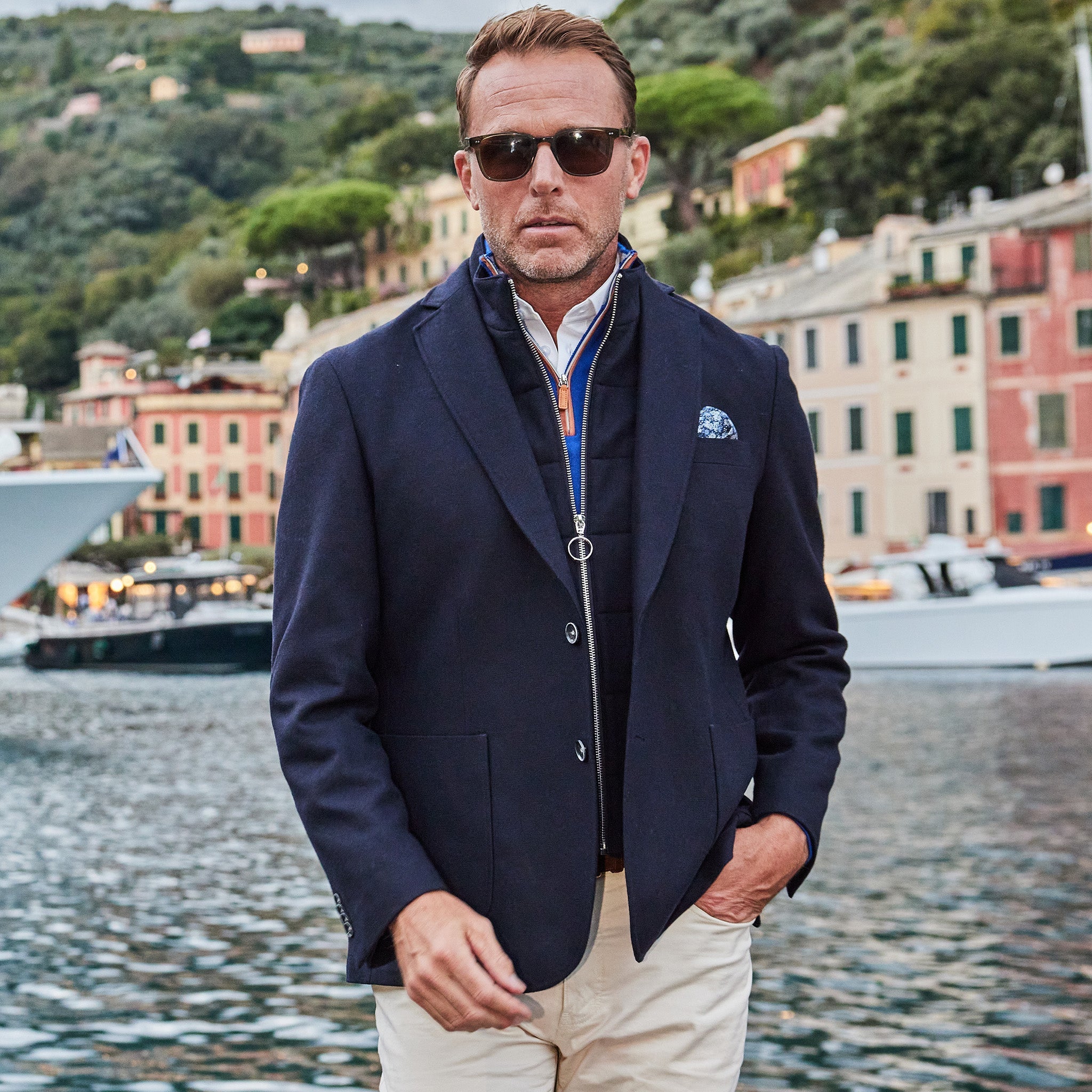 Barbaresco Wool Blend Blazer with Removable Vest Liner Navy