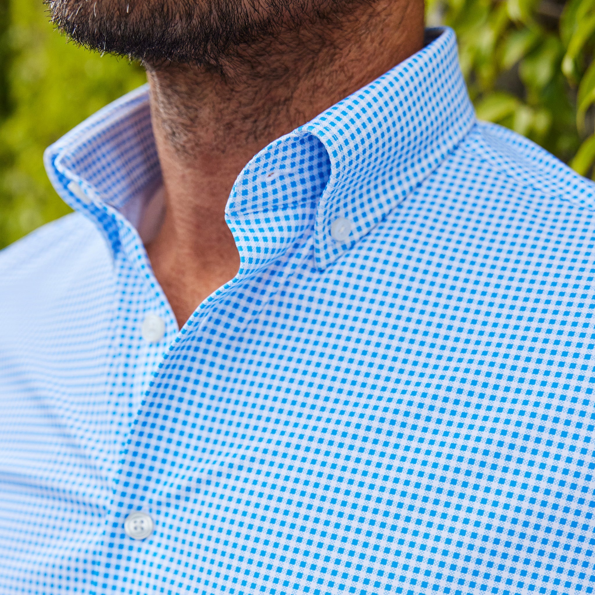 Apex Performance Dress Shirt Oxford Button Down Collar Blue Micro Gingham