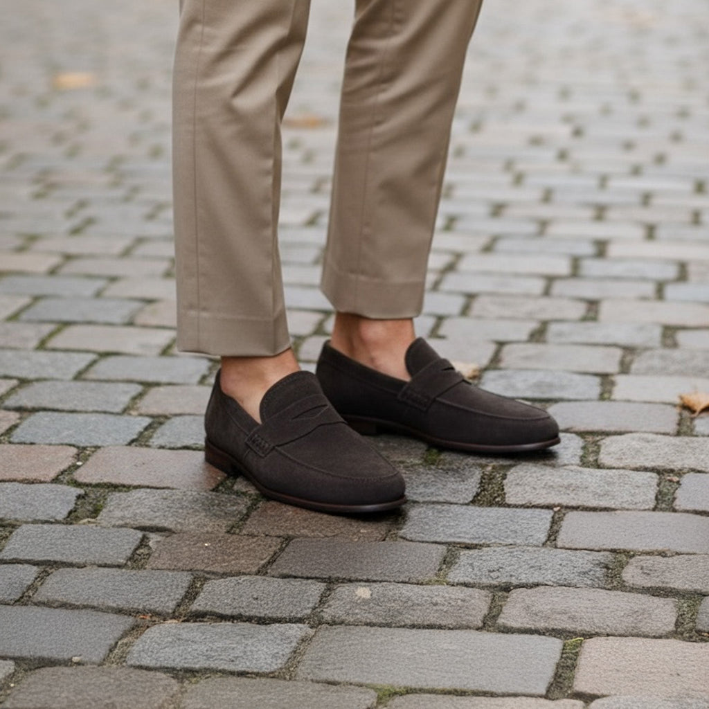Naples Penny Loafers Chocolate Brown Suede