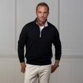 Heather Cloud Cotton Quarter Zip Black with Light Grey Trim