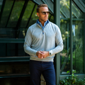 Heather Cloud Cotton Quarter Zip Light Grey with Navy Trim