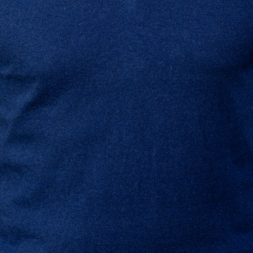 Indigo with Brown Suede Trim Luxury Touch Cotton and Cashmere Quarter Zip Sweater