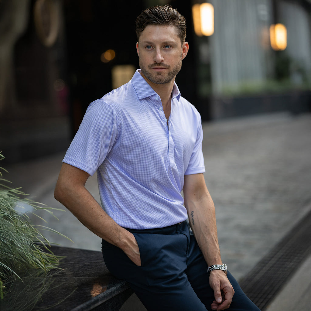 Semi-Spread Collar Polo Lavender Houndstooth Relaxed (Classic)