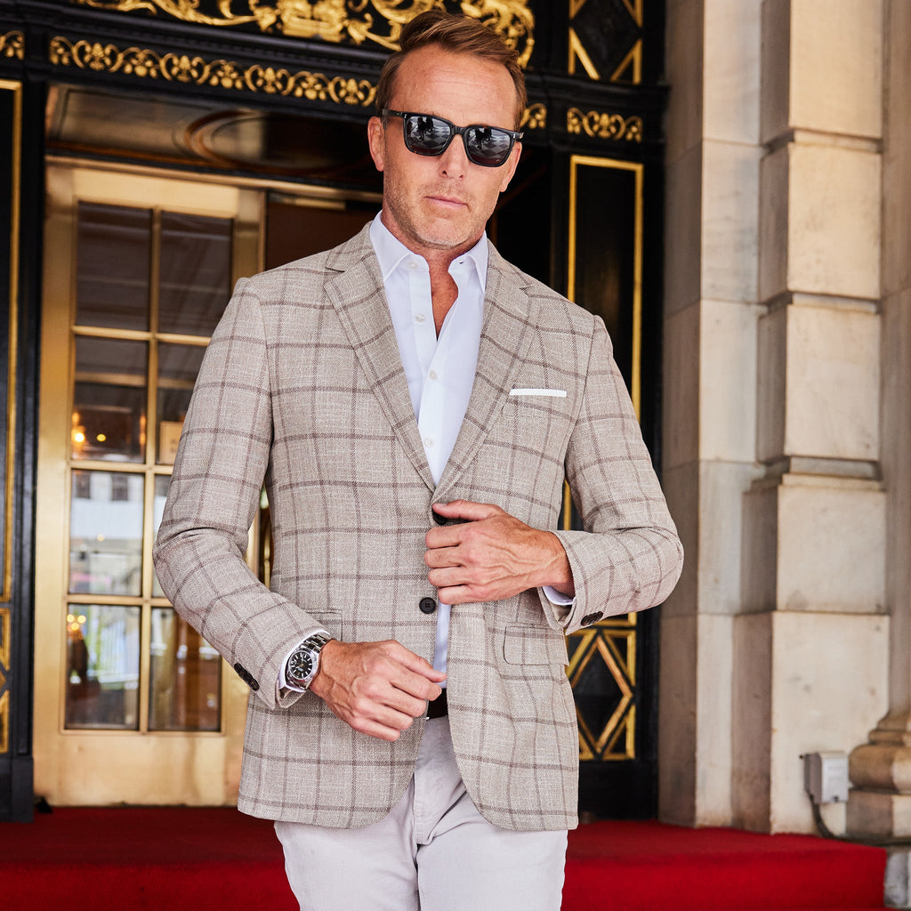 Maverick Travel Blazer Beige Windowpane