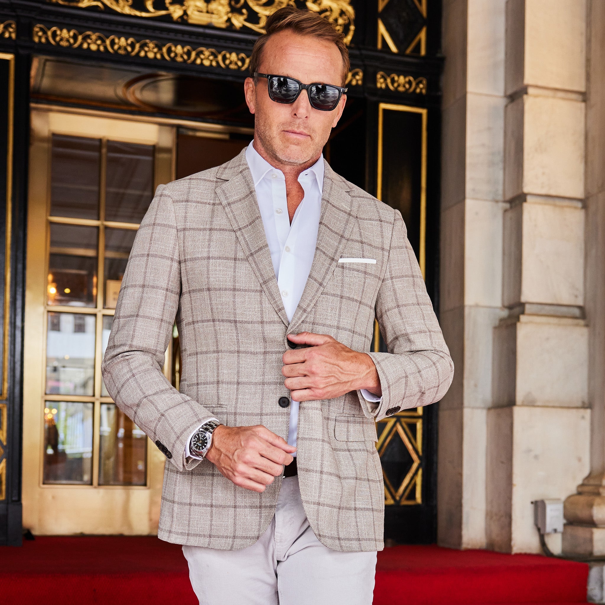 Maverick Travel Blazer Beige Windowpane