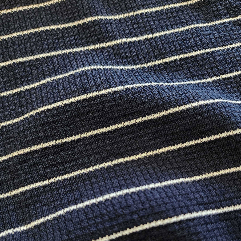 East Hampton Waffle Knit Polo Navy with White Stripe