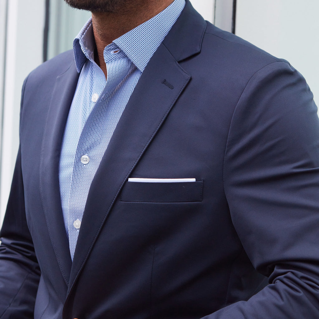 Apex Performance Dress Shirt Semi-Spread Collar Navy Mini Basketweave