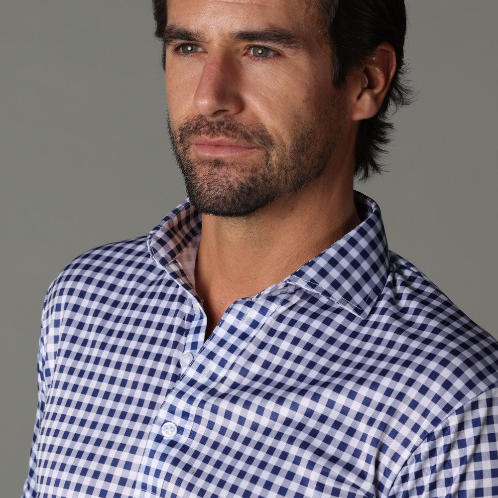Semi-Spread Collar Polo Navy Gingham Original Tall
