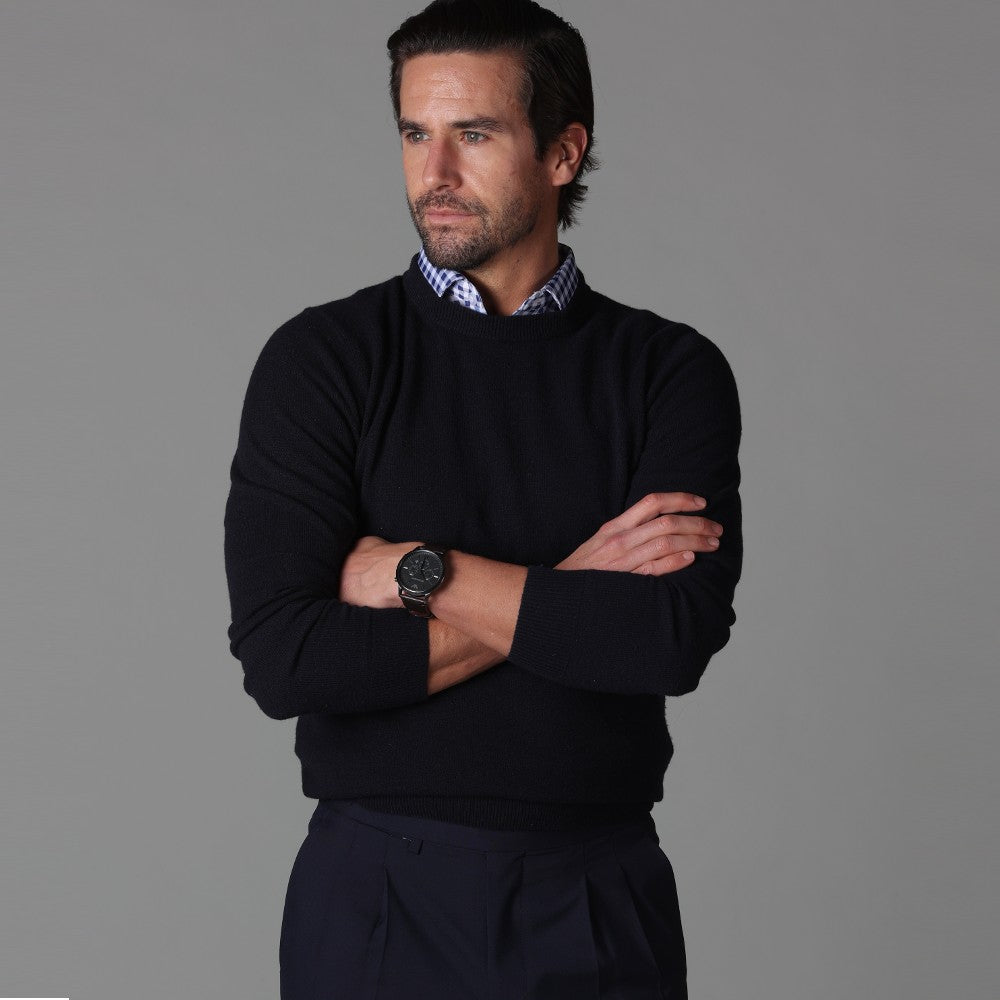 Semi-Spread Collar Polo Navy Gingham Relaxed