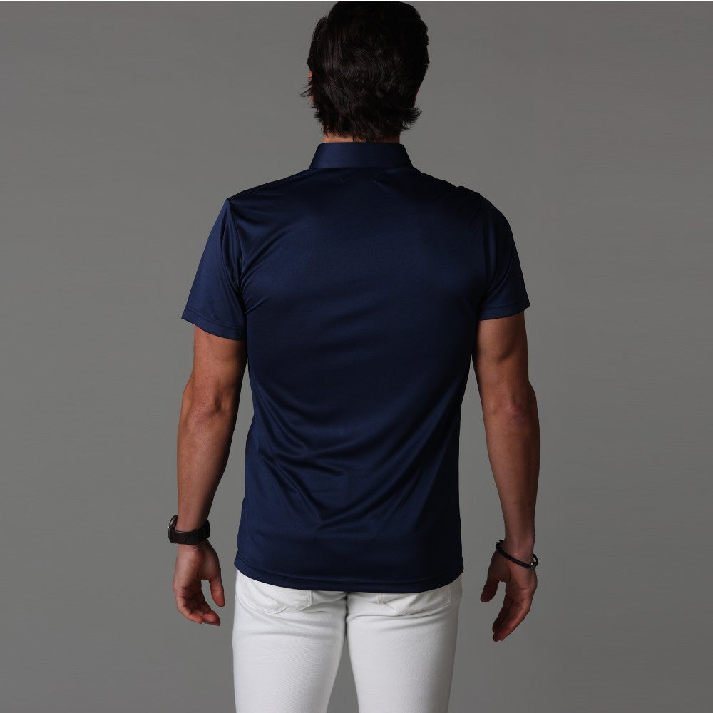 Semi-Spread Collar Polo Navy Relaxed