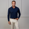 Bellagio Three Button Long Sleeve Merino Polo Navy
