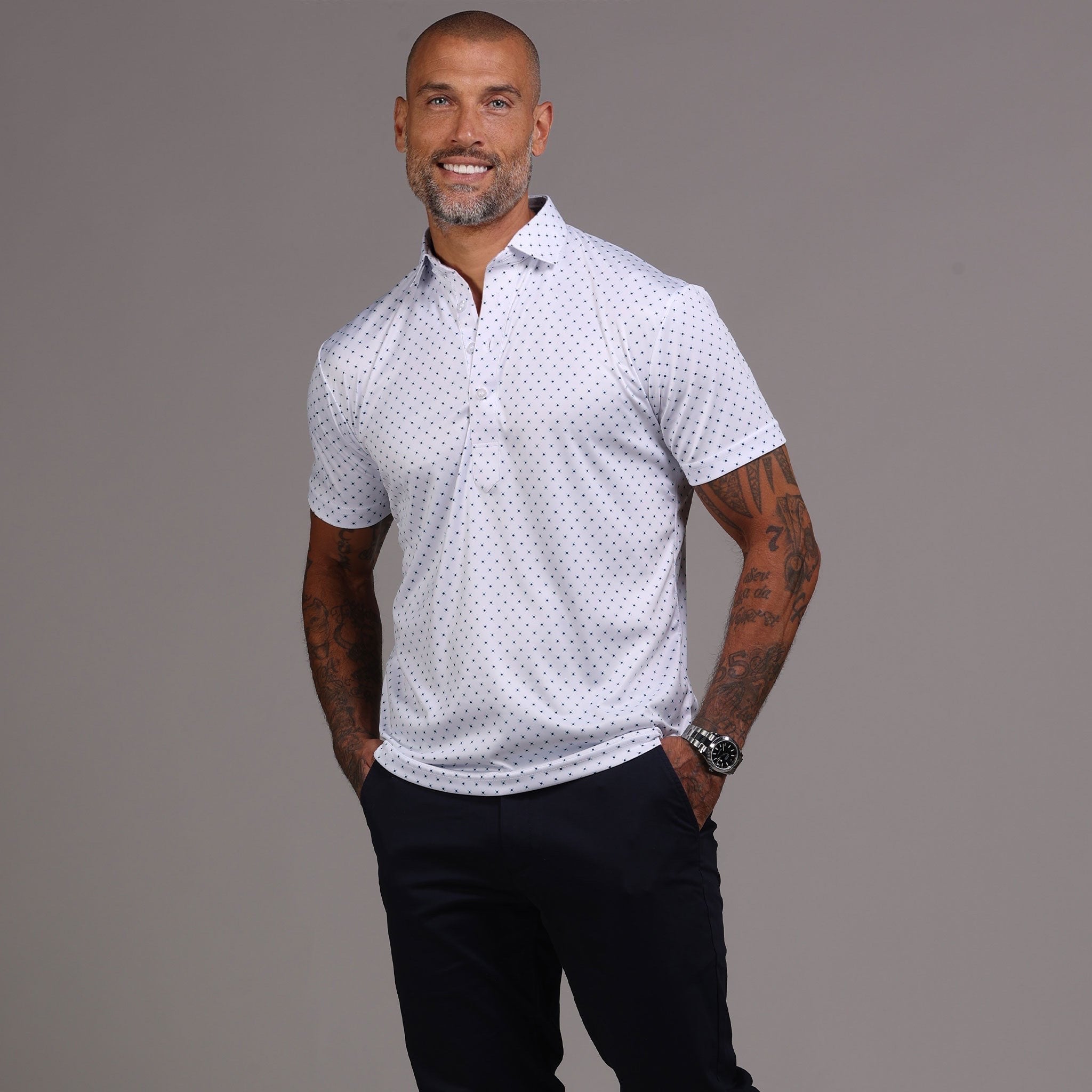 Semi-Spread Collar Polo White Pebble Beach 5 Diamond Relaxed