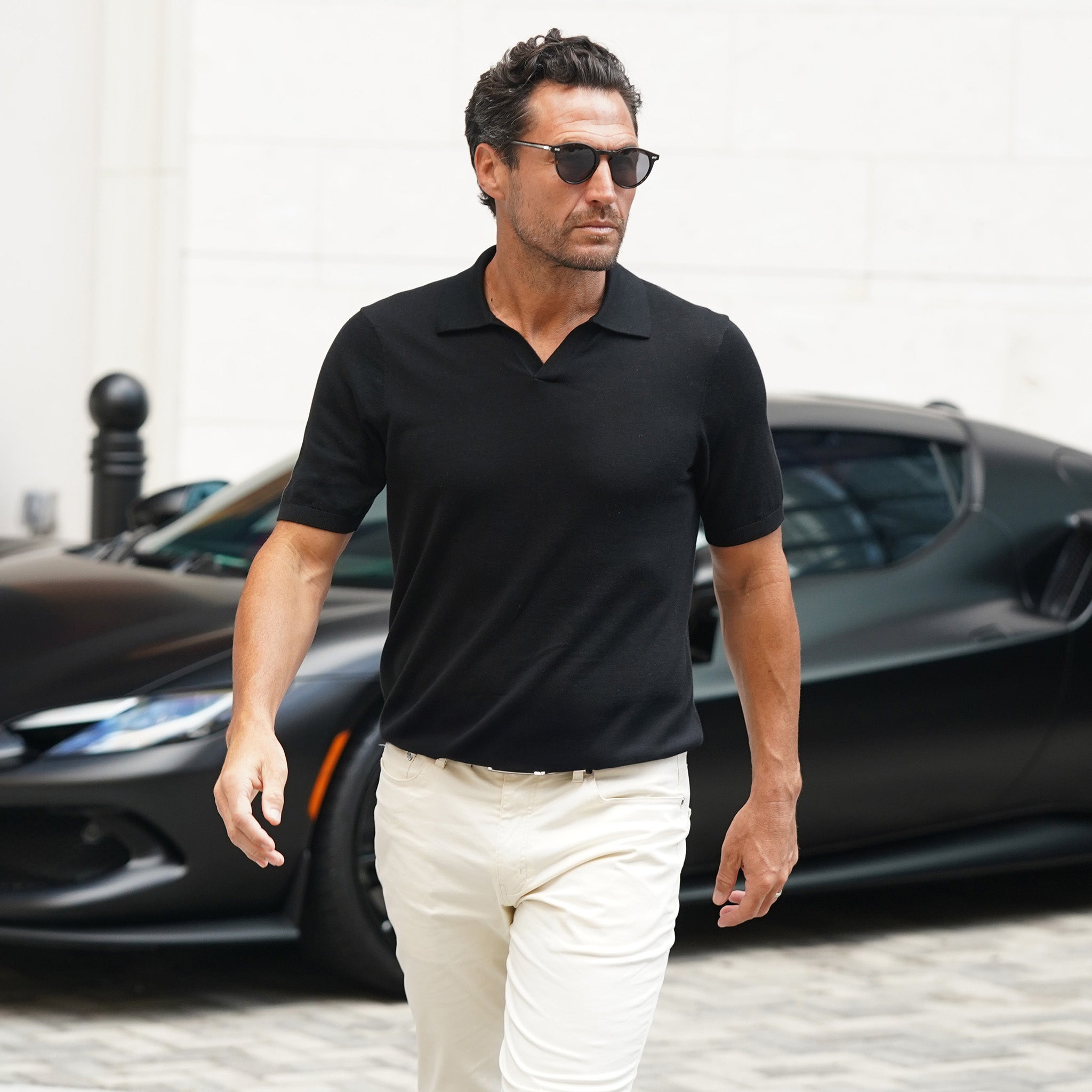 Ravello Summer Weight Linen Blend Polo Black