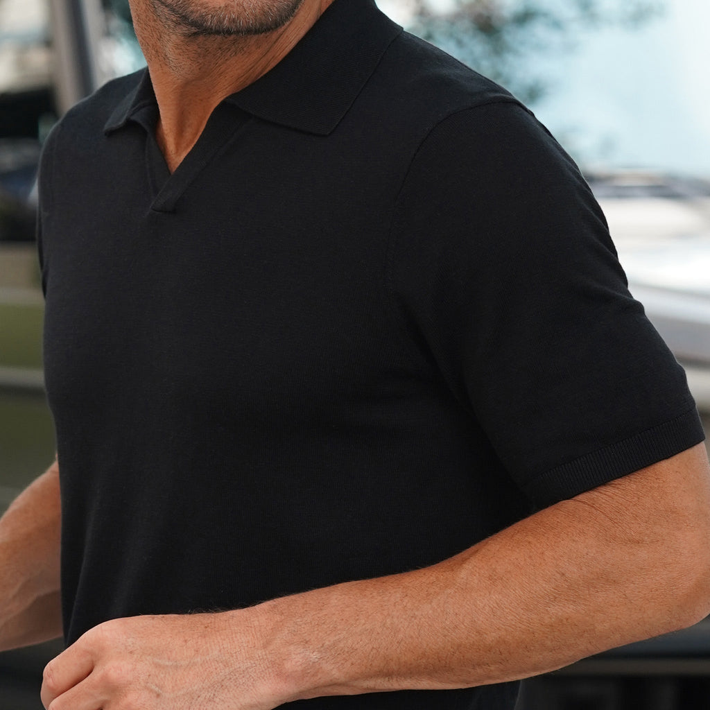 Ravello Summer Weight Linen Blend Polo Black