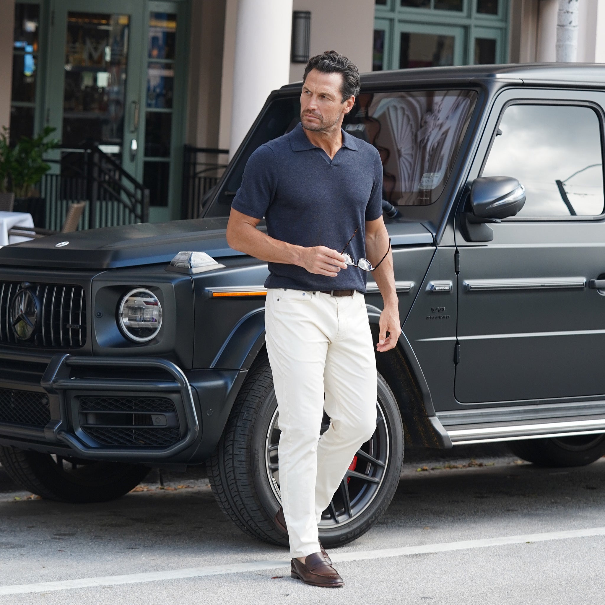 Ravello Summer Weight Linen Blend Polo Navy