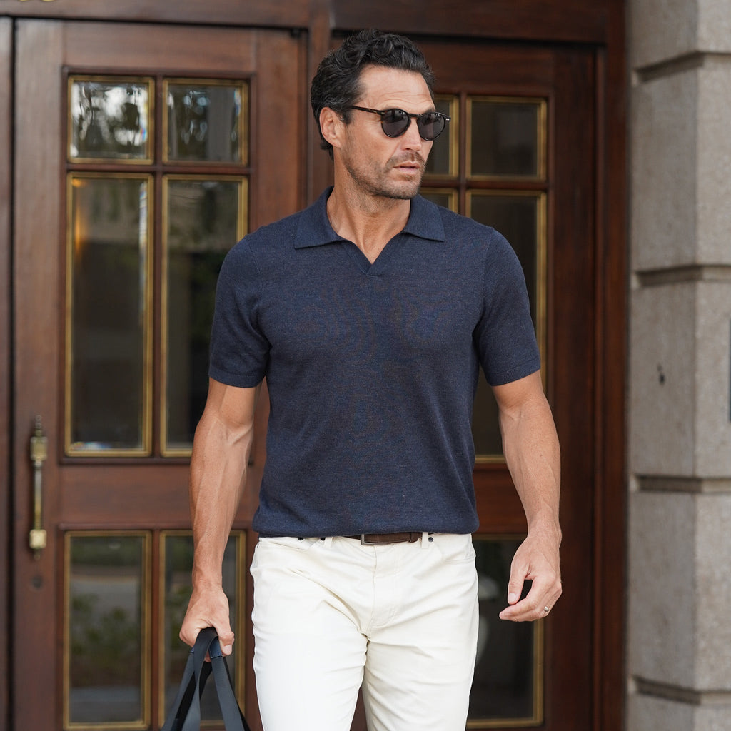 Ravello Summer Weight Linen Blend Polo Navy