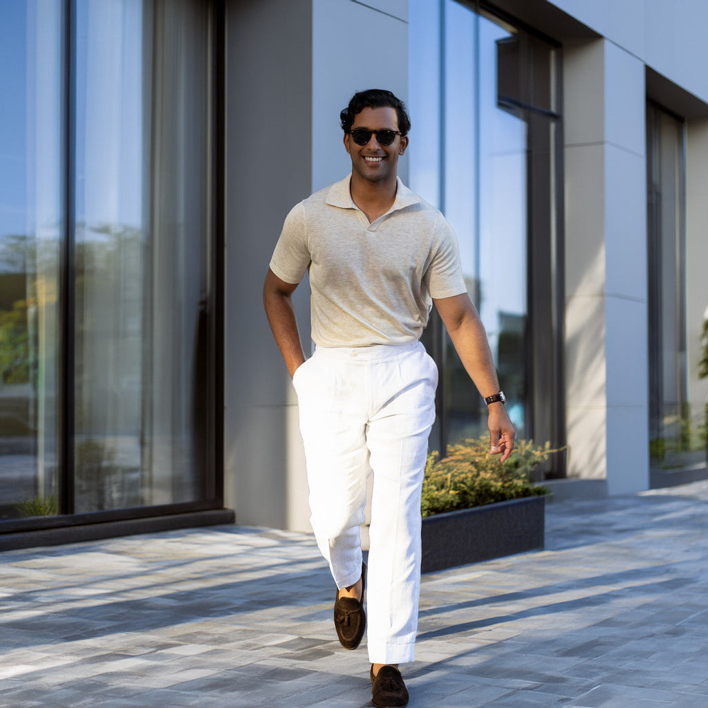 Ravello Summer Weight Linen Blend Polo Beige