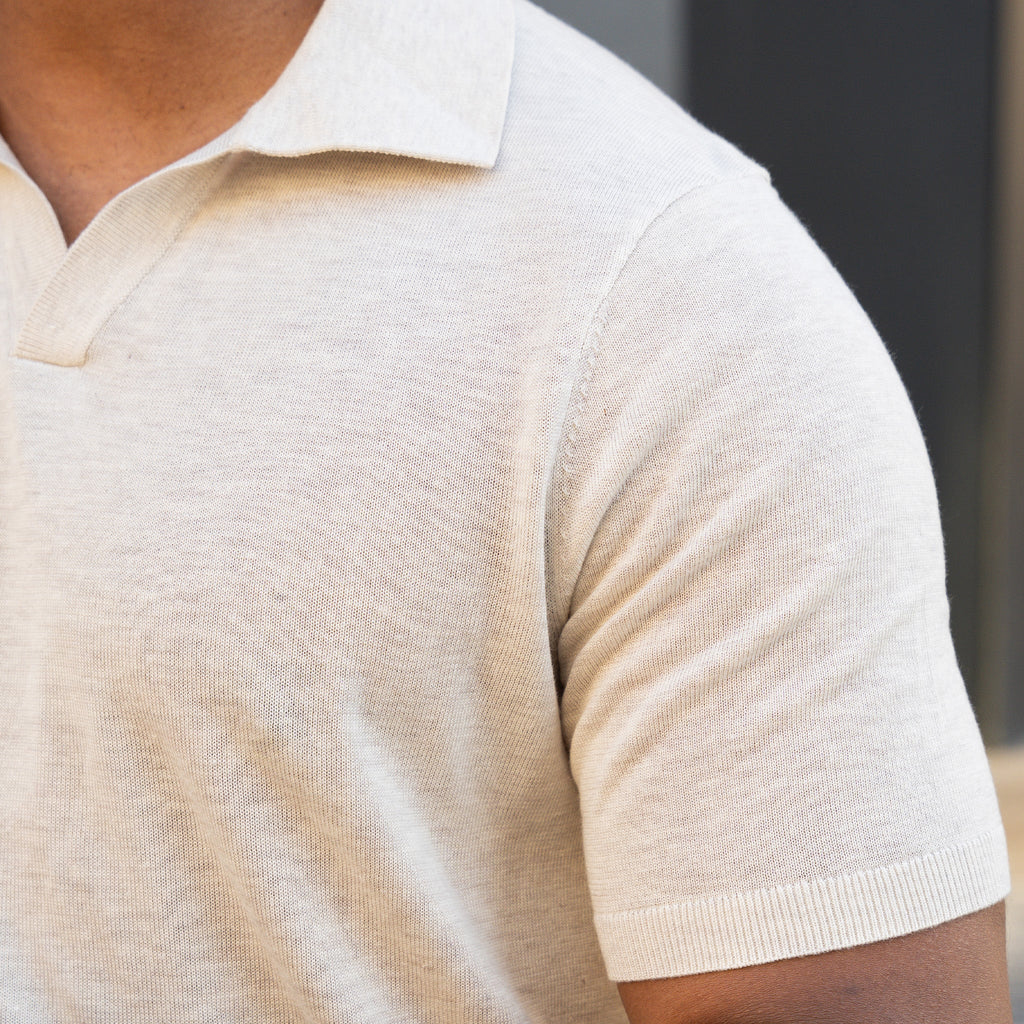 Ravello Summer Weight Linen Blend Polo Beige