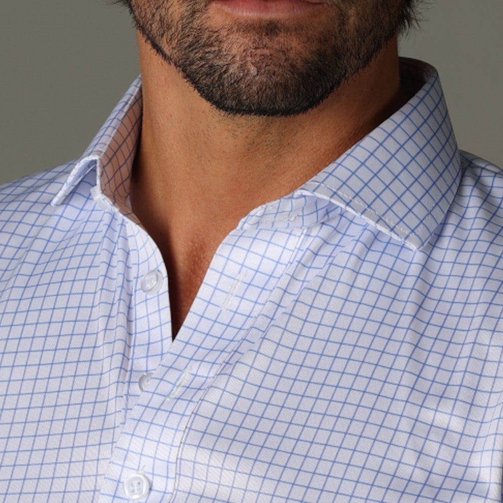 Semi-Spread Collar Polo Thin Blue Check Original Tall