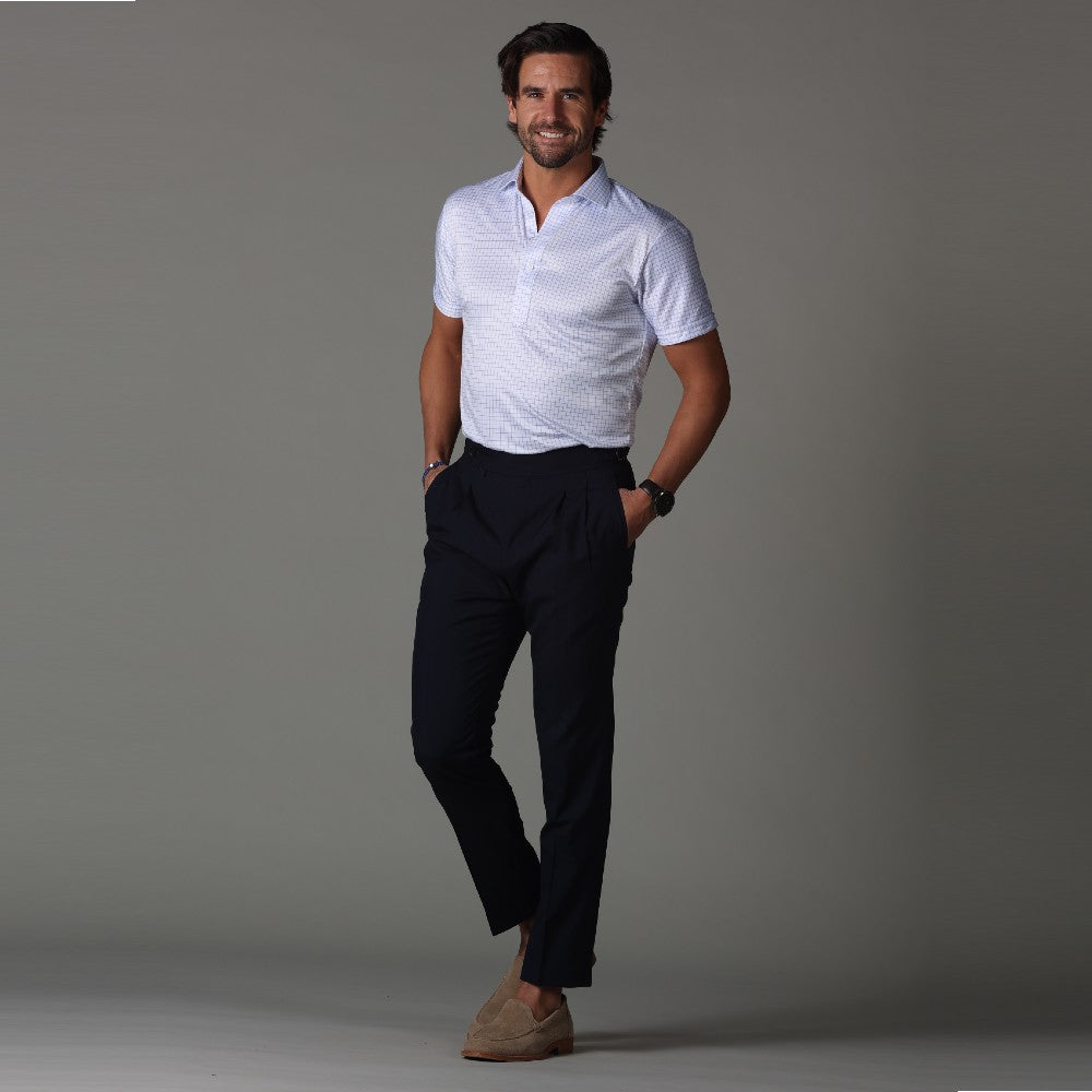 Semi-Spread Collar Polo Thin Blue Check Original Tall