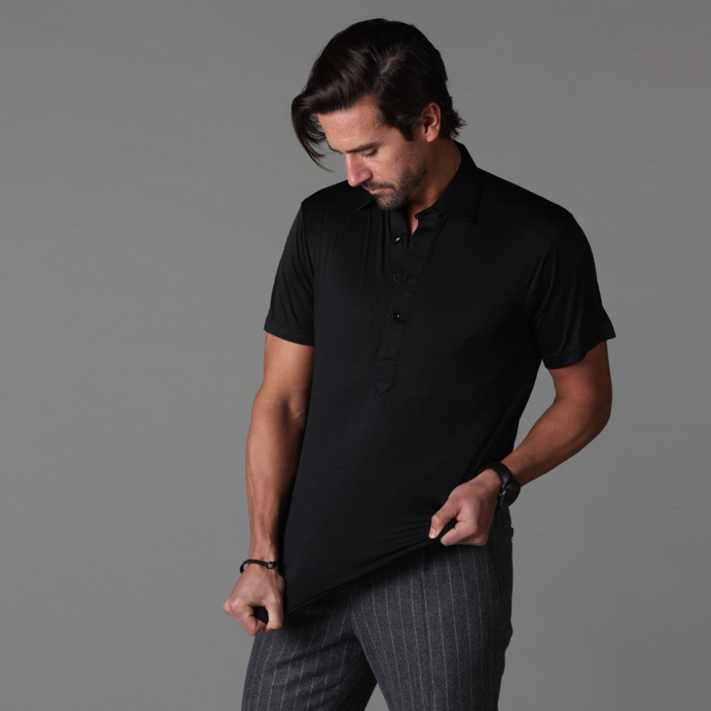 Semi-Spread Collar Polo Black Relaxed
