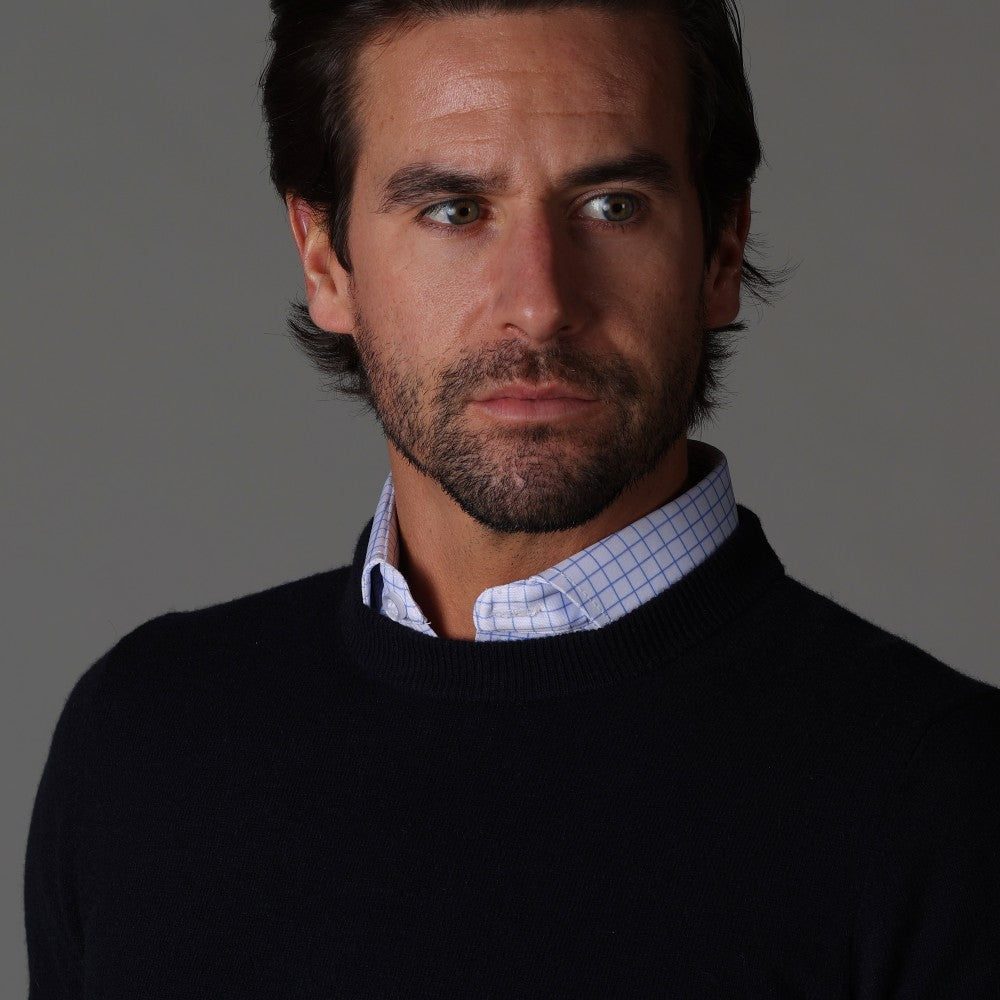 Semi-Spread Collar Polo Thin Blue Check Original Tall